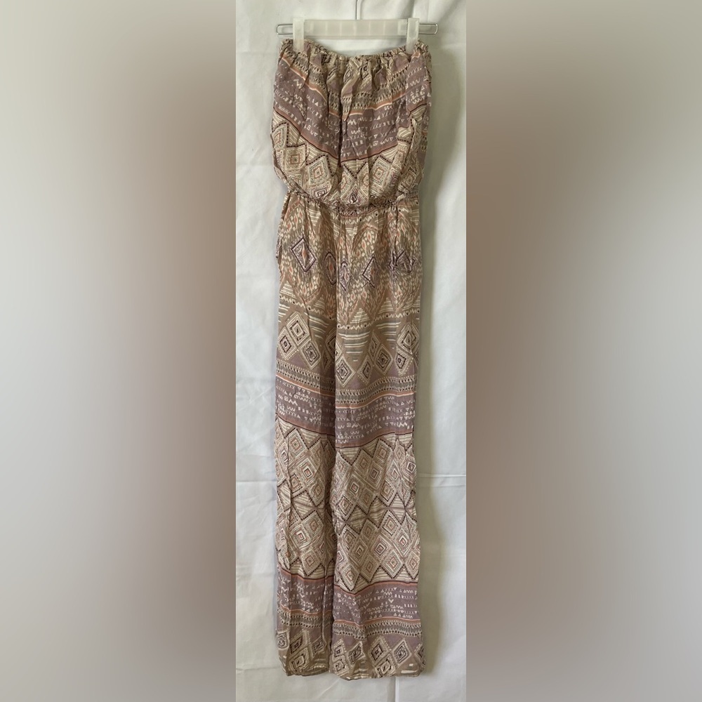Boho Strapless Geometric Print Jumpsuit Wide Leg